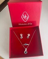 Pendentif/Bague/Boucles d'oreilles - Or blanc 375 - bleu