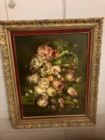 Quadro antico olio su tela fiori cornice dorata