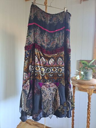ELLA SINGH Boho Maxirock Rock Jupe Samt Brokat Perlen XL 40