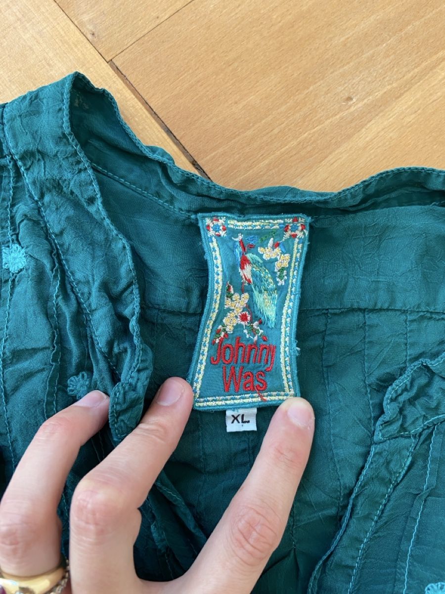 Camicette: Johnny Was Floral Embroidered Teal Blouse Bluse – Usato da Münchenstein venduto da B771 2