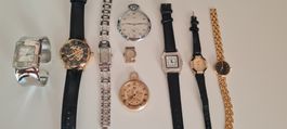 Lot de 9 montres diverses, marques mixtes, occasion