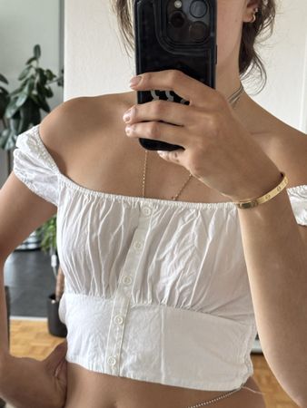 Zara Off-Shoulder Crop Top White, S