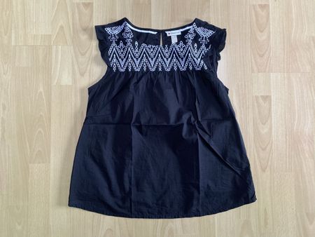 Street One Bluse Gr. 38, Schwarz, Stickerei Weiss Top!