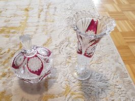 BLEIKRISTALL-SET  VASE UND SCHALE