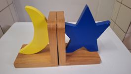 Holz Buchstützen  "Mond und Stern "