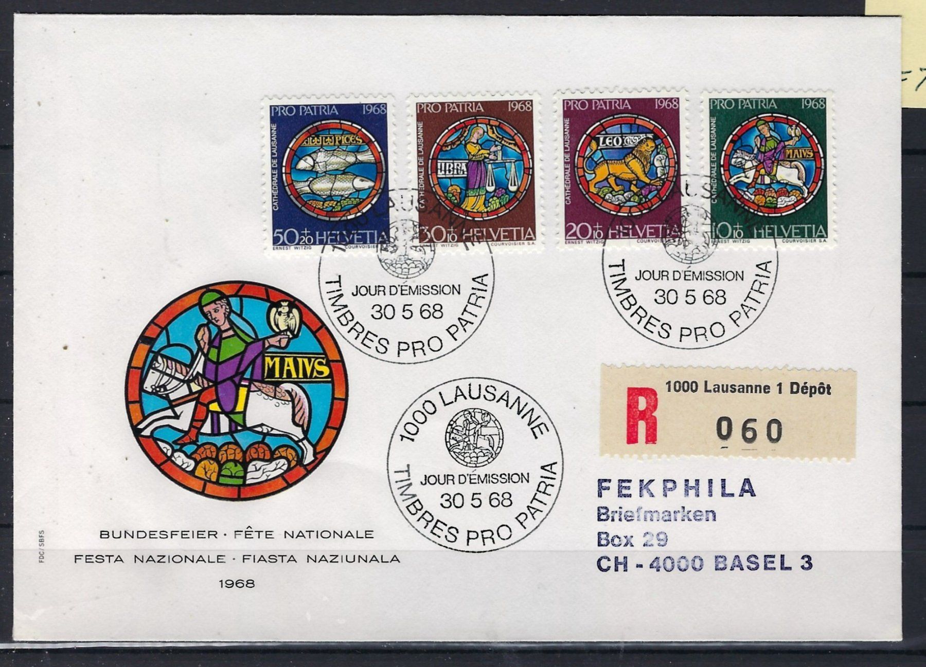 Tutti i francobolli: 1968 Pro Patria  Einschreibebrief ET.   15984 – Usato da Lunden venduto da Animus999
