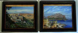 Südländische Landschaften Oel gemalt auf Karton 2 Bilder