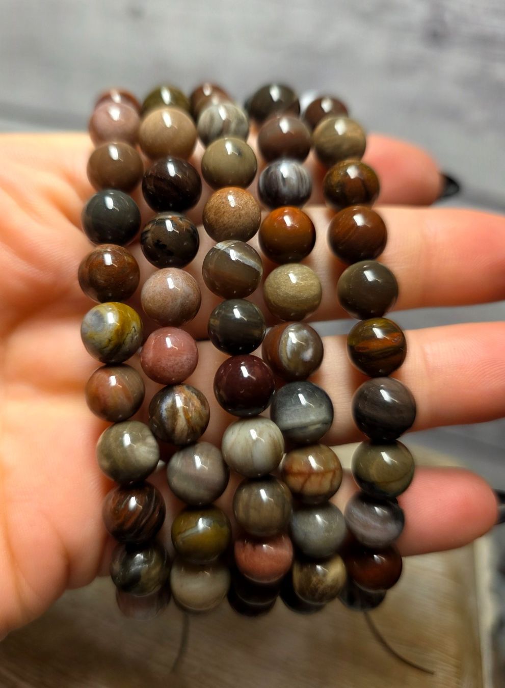 Minerali & Pietre curative: Versteinertes Holz Armband 8.5mm – Nuovo e nell'imballaggio originale da Matzingen venduto da Shay_Crystalz