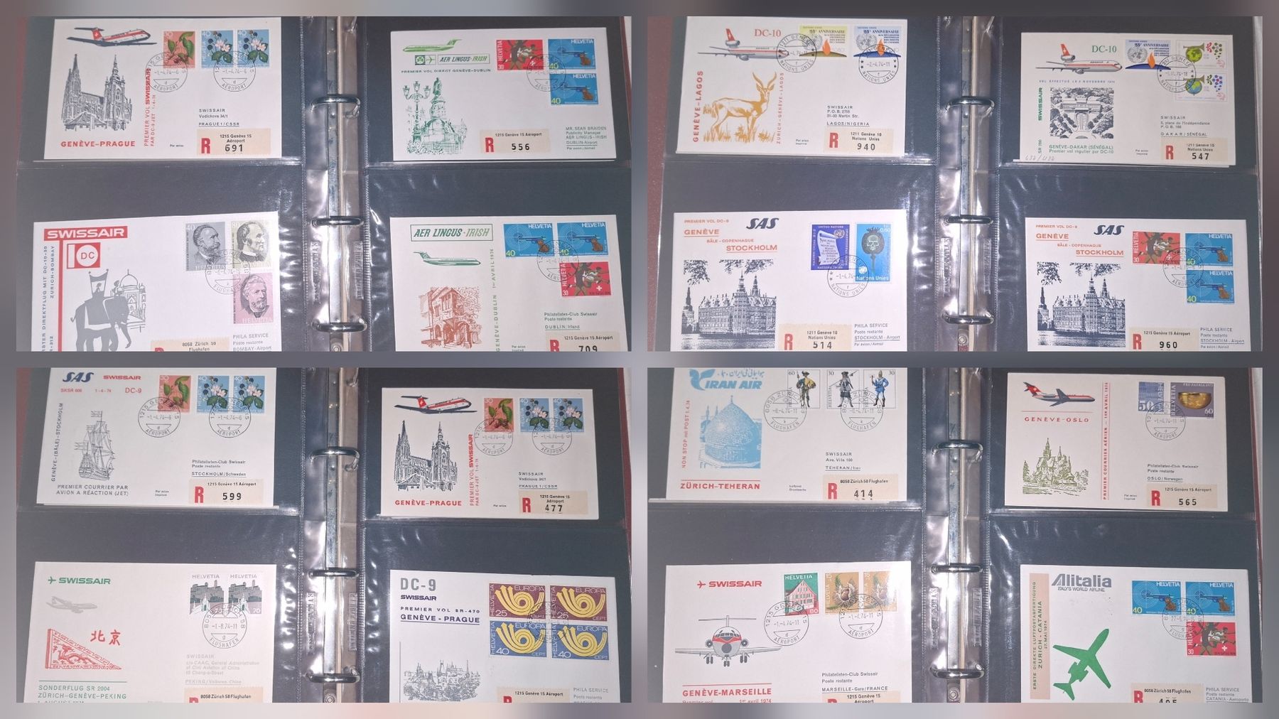 Tutti i francobolli: 100 Flugbelege / Swissair 1974  – Usato da Balgach venduto da SIMEON27 5