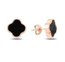 Ohrstecker Kleeblatt schwarz roségold 925 Silber 9mm