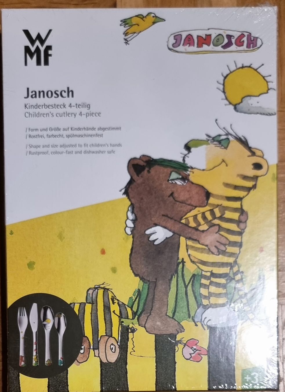 WMF Set di posate: WMF Janosch Kinderbesteck 4-teilig, neu – Nuovo e nell'imballaggio originale da Basel venduto da Top100