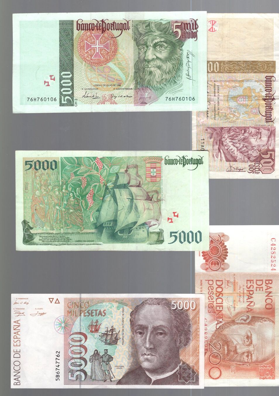 Banknoten: Spagna-Portogal noten 5 stück – Gebraucht aus Leibstadt von baroc333