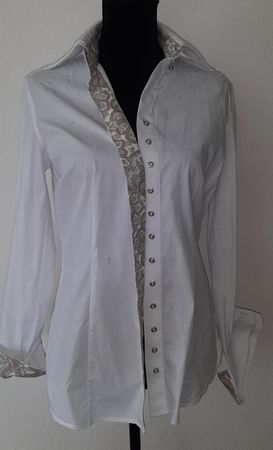 Fior da Liso Bluse Weiss Gr 38 mit Muster an Kragen & Mansch