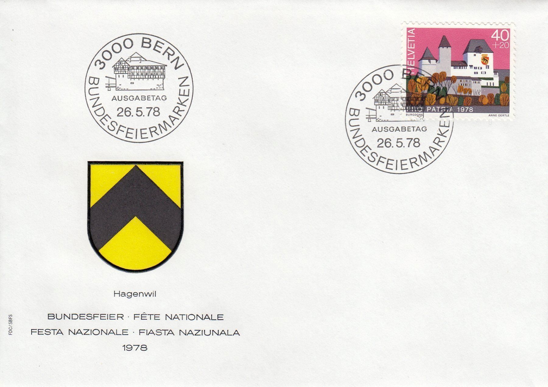 Tutti i francobolli: Pro Patria 1978 4 FDC – Usato da Spreitenbach venduto da Mustang_1105 1