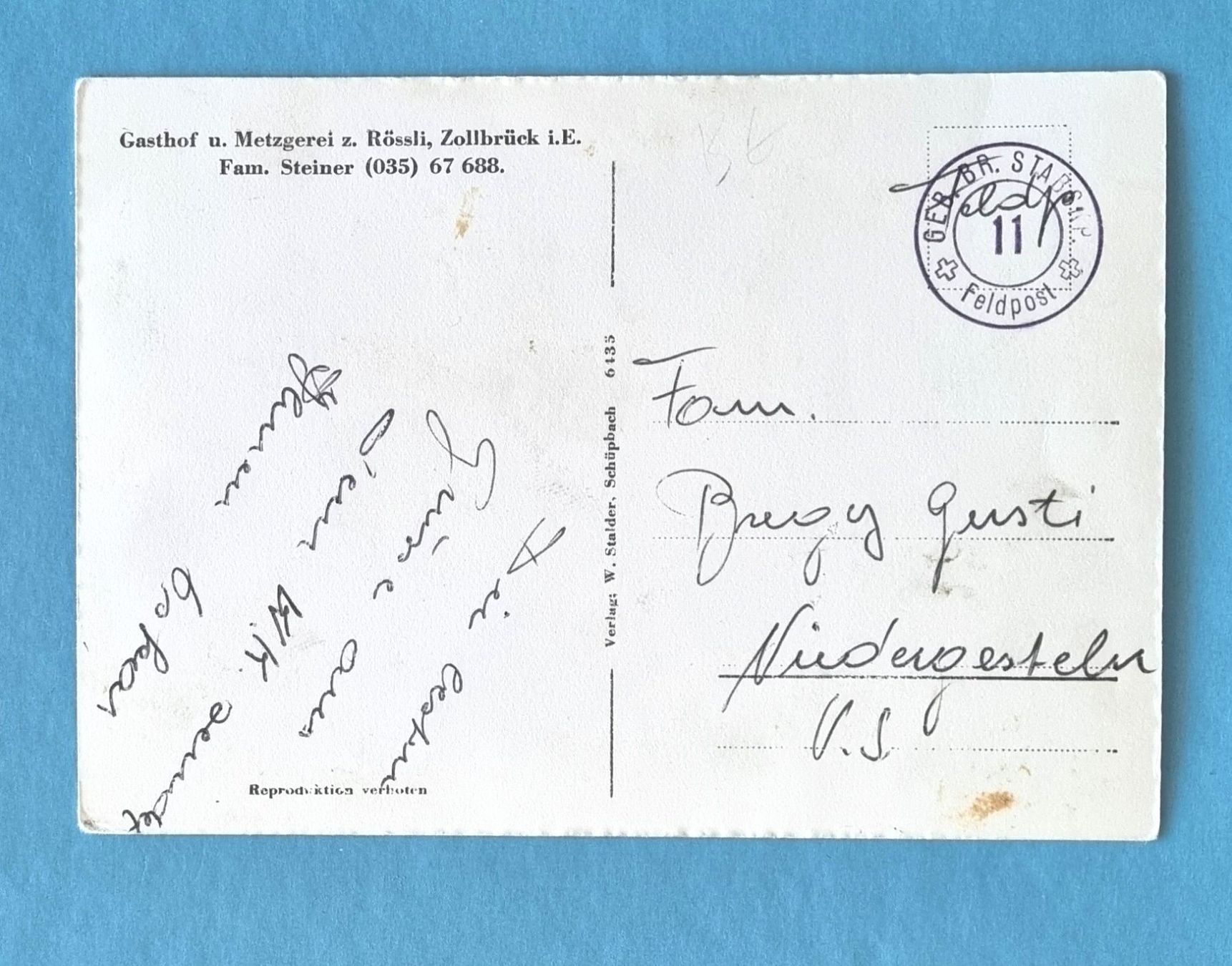 Cartoline postali: Zollbrück - Restaurant Rösli - Oldtimer - Feldpost GEB BR – Usato da Rothrist venduto da RROENK 1
