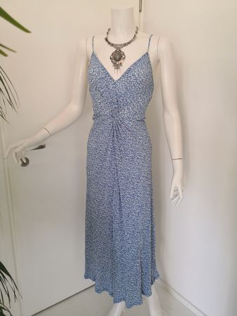 🤩 MANGO MAXI-KLEID BLAU-WEISS MIT BLUMENMUSTER