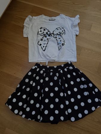 Mädchen Set T-Shirt und Rock Pünktli Grösse 122