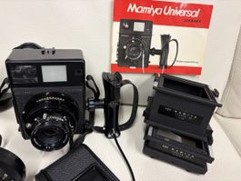 Mamiya Universal Schwarz Mittelformatkamera mit Zubehör
