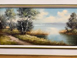 87.5 cm x 52.5 cm/ Öl Gemälde, Idyllische See Landschaft