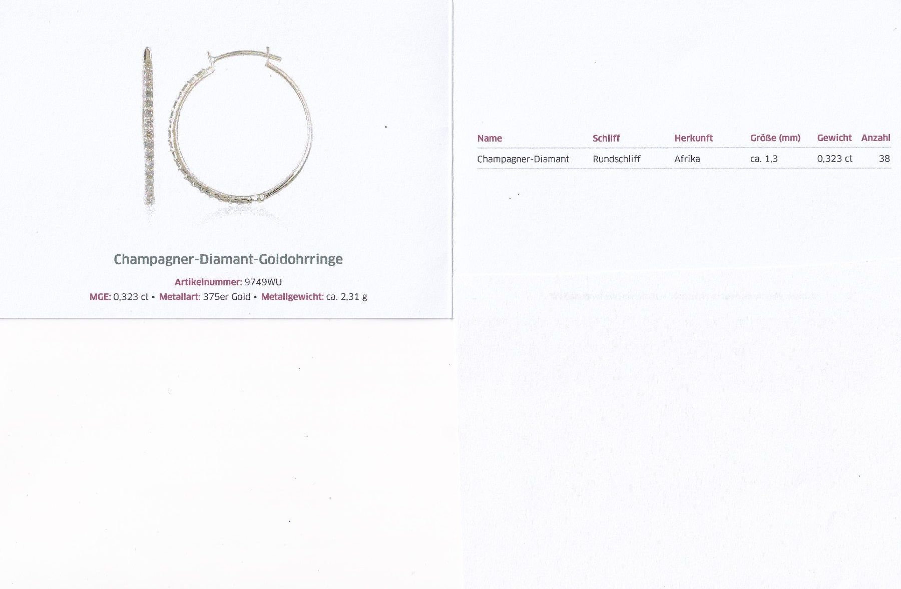 Ohrringe & -stecker: Echtschmuck: Champagner-Diamant-Creolen, 375 Gold – Neu (gemäss Beschreibung) aus Zuchwil von maumauchi 1