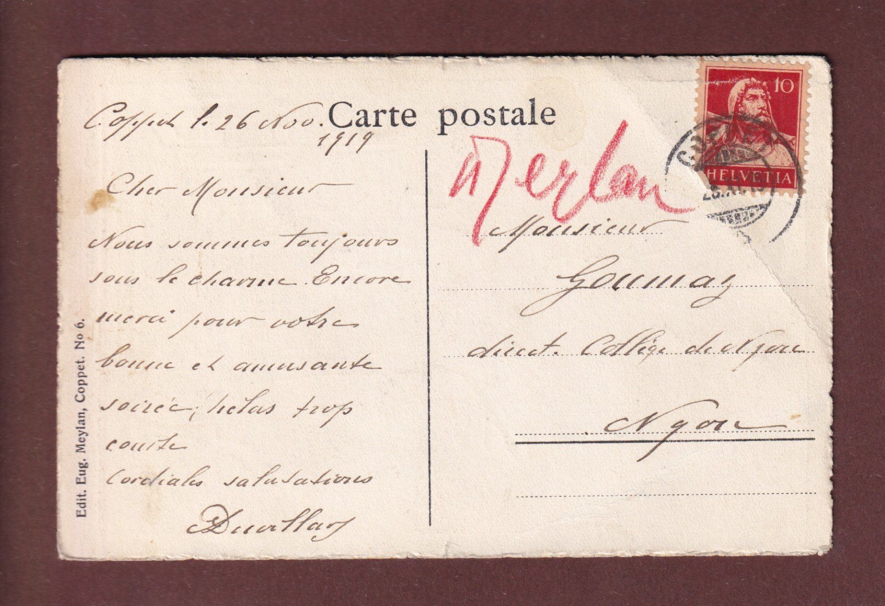 Ansichtskarten: Entrée de COPPET - 1919 // plis // – Gebraucht aus Pully von nicecards-shop 1