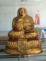Antiker Bronze Happy Buddha vergoldet Thailand 20.Jhd 19cm