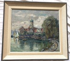 Ölgemälde Wasserburg am Bodensee 1959 - wohl K. Podlipny