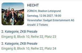 2 Sitzplätze Hecht im Letzigrund 12.6.2026