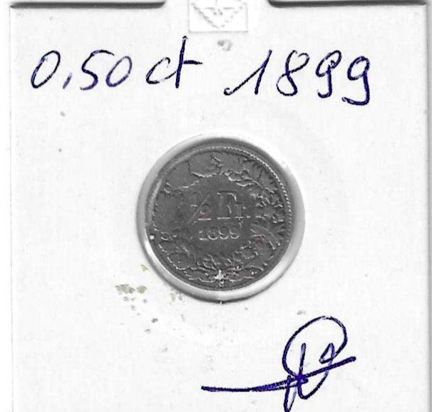 Tutti le monete: Monnaie Suisse: 0.50 ct 1899 – Usato da Muraz (Collombey) venduto da Resine