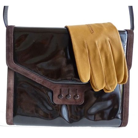 Tasche Umhängetasche BALLY dunkelbraun Lack VINTAGE 1980s