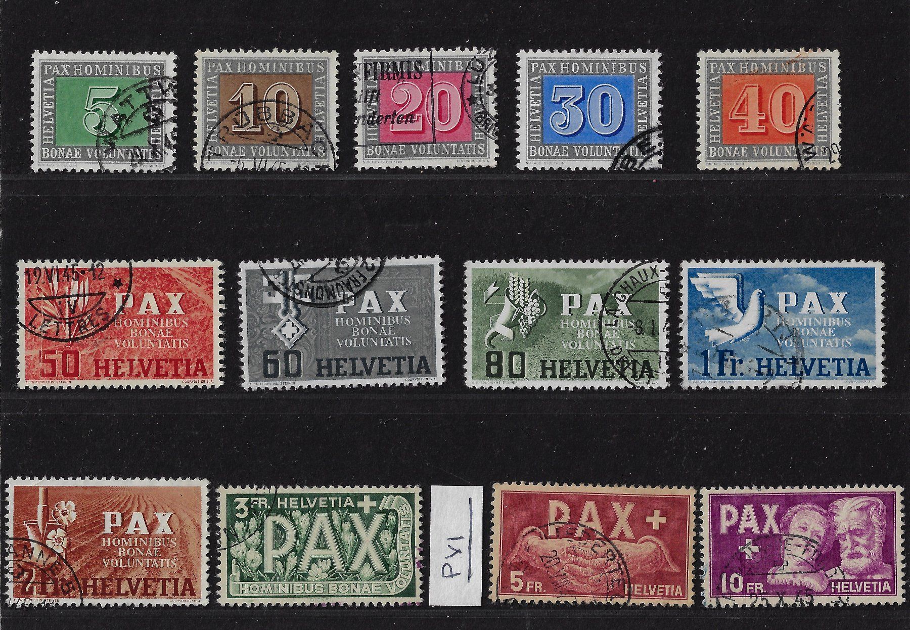 Tutti i francobolli: SCHWEIZ 1945. PAX-Set, gest. – Usato da Horgen venduto da frankatur