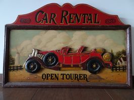 Oldtimer   - grosses altes Holzbild / Holztafel - Auto in 3D