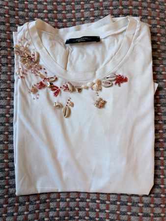 T-Shirt Weekend Max Mara Weiss Muschel Perlen Grösse S