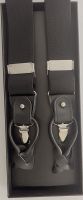 Hosenträger mit 3 Leder, 3 Knöpfe + 3 Clipse schwarz