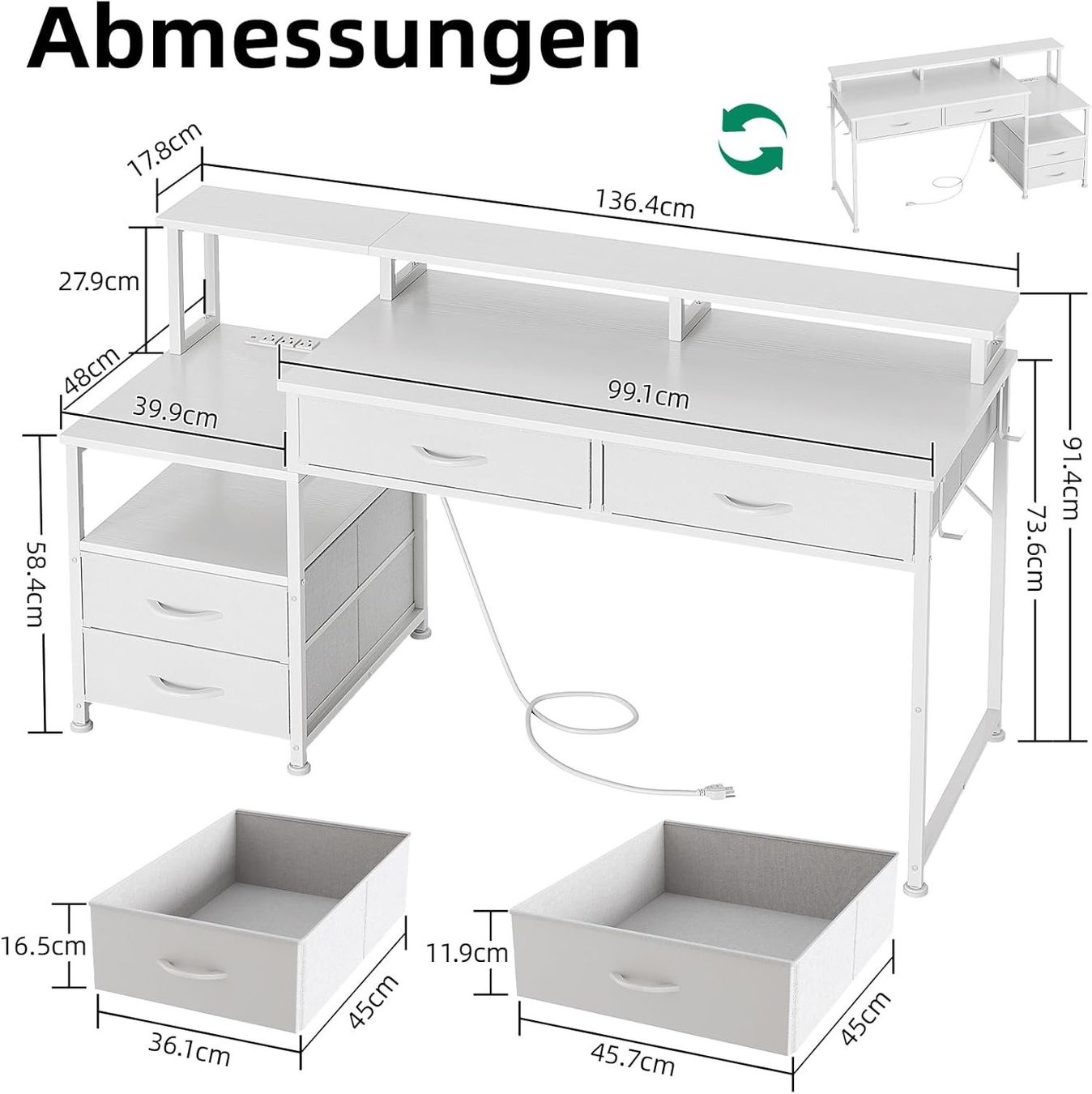 Scrivanie: Computerschreibtisch mit 4 Schubladen & LED weiss – Nuovo e nell'imballaggio originale da Dietikon venduto da Abverkauf10 2
