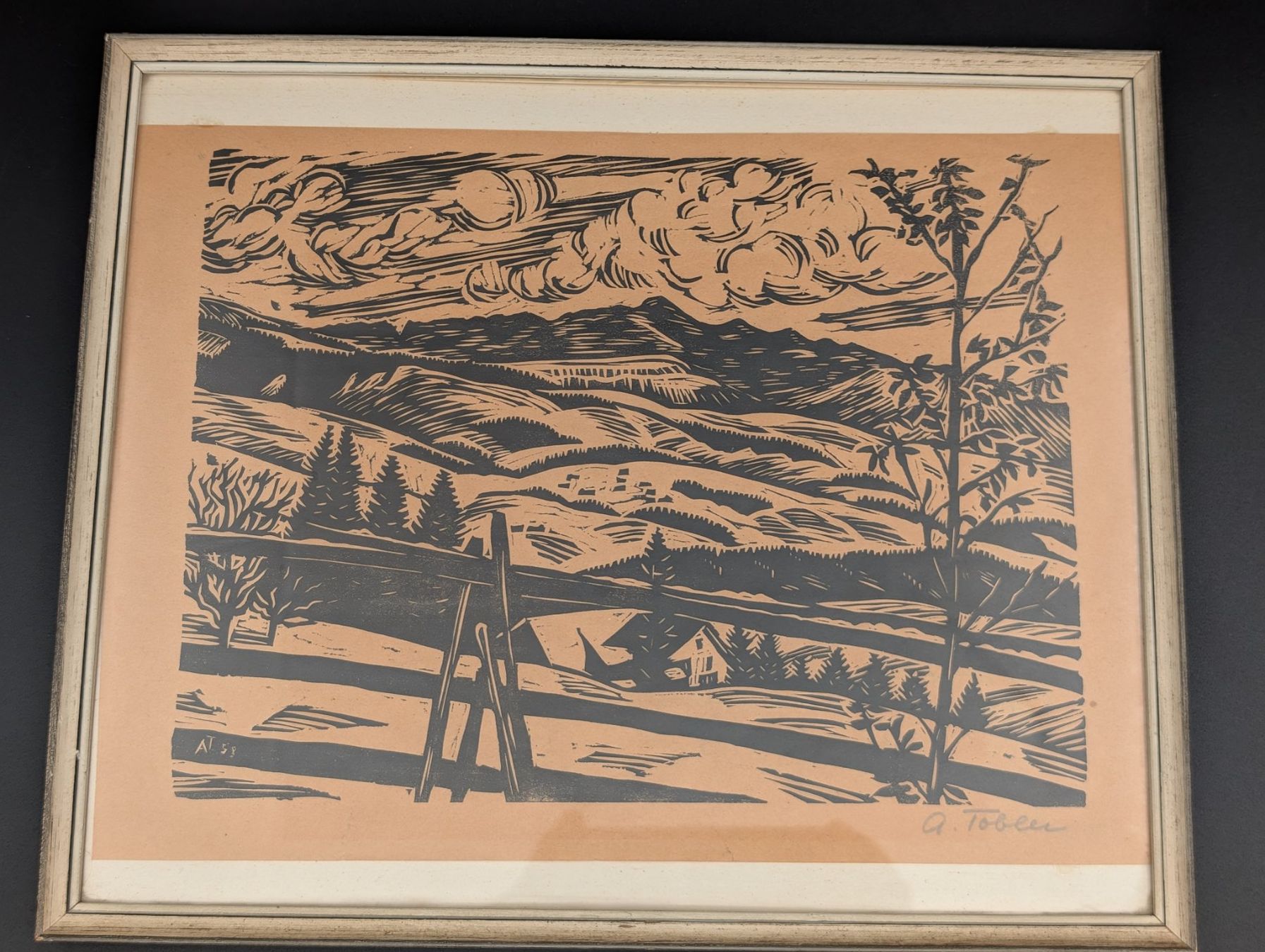 Xilografie: Grafik Winterlandschaft A. Tobler 1958 – Usato da Wiezikon b.Sirnach venduto da Romsche