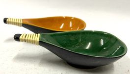 2 kleine glasierte Bowl Schalen grün und dunkelgelb 50er