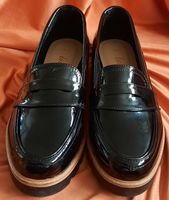 NEW-LOOK Damen Wide Fit Schwarze Lack-Loafer Dicker Sohle 36