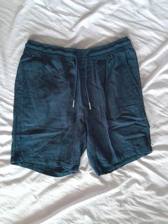 short bleu marine, lin coton taille S