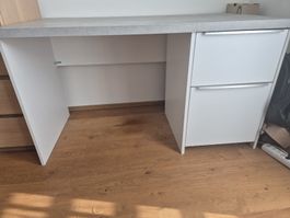 Schreibtisch weiss grau mit zwei Schubladen