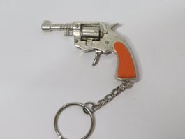 Schlüsselanhänger Chrom Pistole Revolver Gun