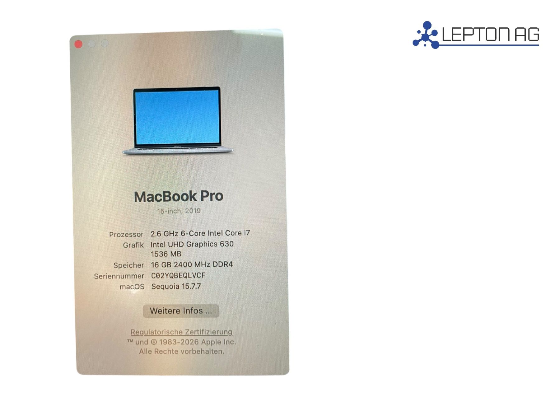 Apple Notebook: Apple Mac Book Pro A1990 15 " i7 Touch (2019) – Usato da Niederdorf venduto da LeptonAG 6