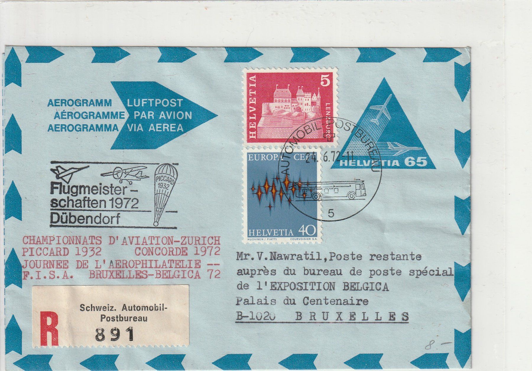Tutti i francobolli: Flugpost-Aerogramm-Dübendorf 1972-Einschreiben – Usato da uttwil venduto da Koehlerfred