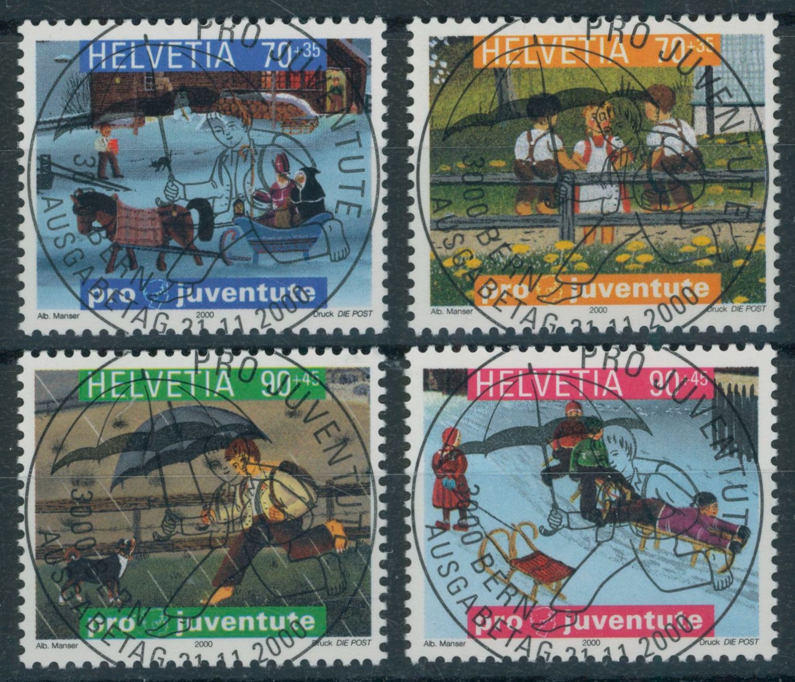 Tutti i francobolli: 2000 - Pro Juventute - Ersttag Voll Stempel ET – Usato da Schindellegi venduto da leecollect