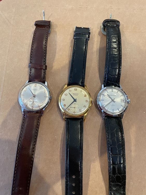 Lot De Montres Bracelets Vintage - Marques Podium, Timex, Huma - Boîtier Doré, Cadran Chiffres Romains - Occasion