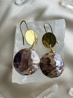 Boho Statement Ohrringe Rund Goldfarben Violett Vintage