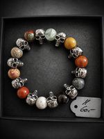 Bracelet perles crânes fantaisie pierre naturelle 