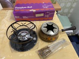 Fondue-Set Dekor Madeira mit Rechaud, Vintage
