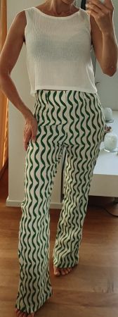 Mango Hose grün cremeweiss Gr 34/XS