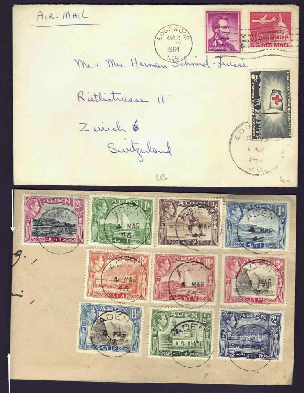 Alle Briefmarken: 6 Ganzsachen teil Flugpost Welt – Gebraucht aus Basel von Pfefferschootte 2